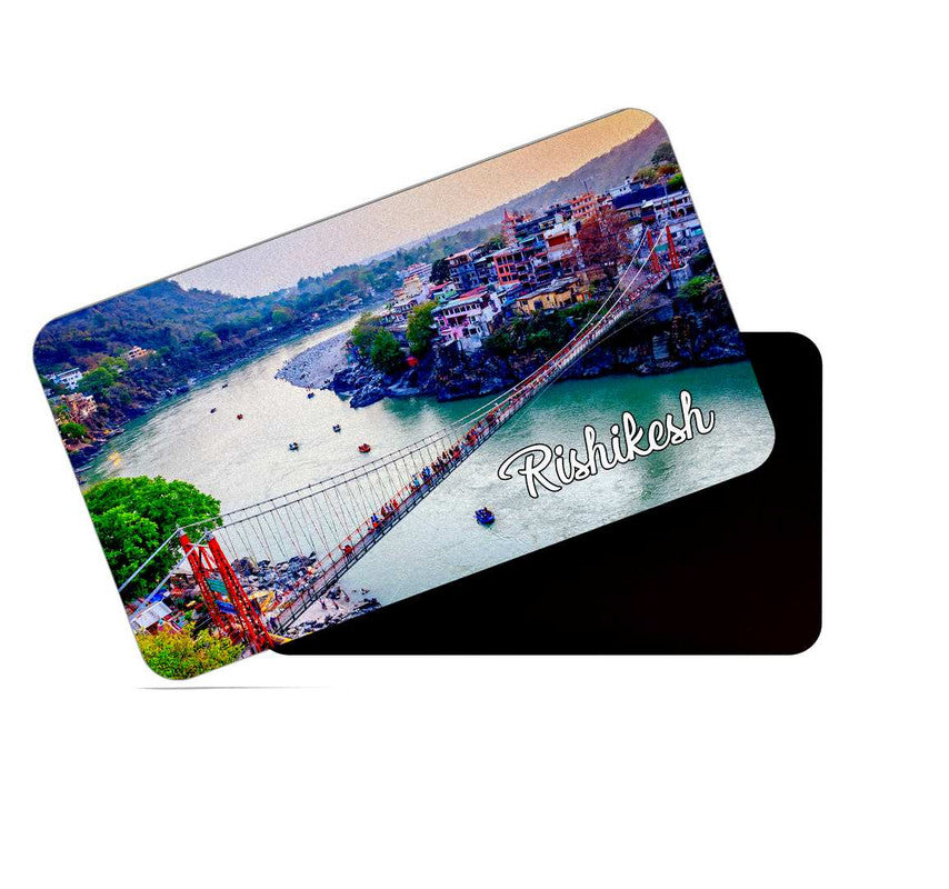 dhcrafts Rectangular Rubber Fridge Magnet / Magnetic Card Multicolor Uttarakhand Rishikesh D1 Design Pack of 1 (8.6cm x 5.4cm)